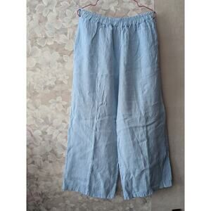 ACQUA & LIMONE FLORENCE High Rise Blue 100% Linen Wide Leg Pants Elastic Waist